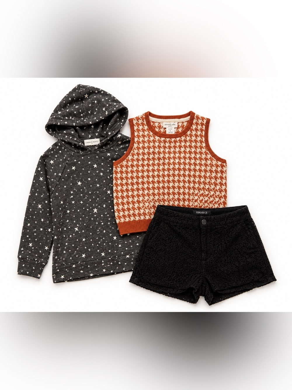 Girls 3 Pc Outfit Bundle Size 10/12 Sincerely Jules Sweater Vest Hoodie Shorts